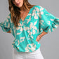 Teal Flower Print SS Top