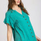 Green Linen Button Down Top