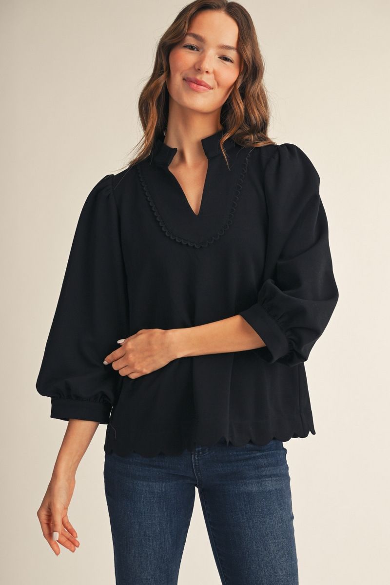 SCALLOP HEM BLACK TOP