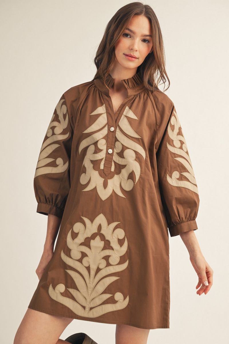 LUX EMBELLISH BROWN DRESS