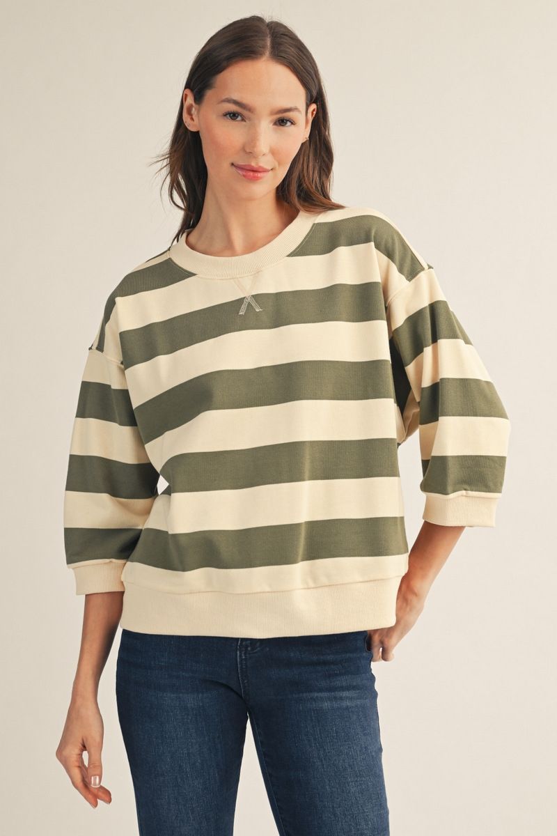 3/4 STRIPE OLIVE TOP