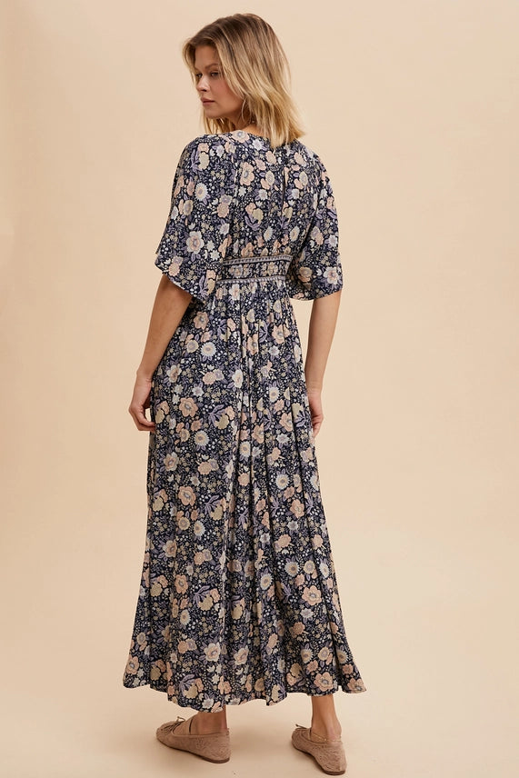 FLUTTER FLORAL MAXI DRESS