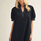 SOLID BLACK PUFF SLEEVE DRESS