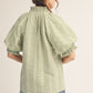 NOTCHED STRIPE SAGE TOP