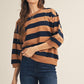 3/4 STRIPE CARMEL/NAVY TOP