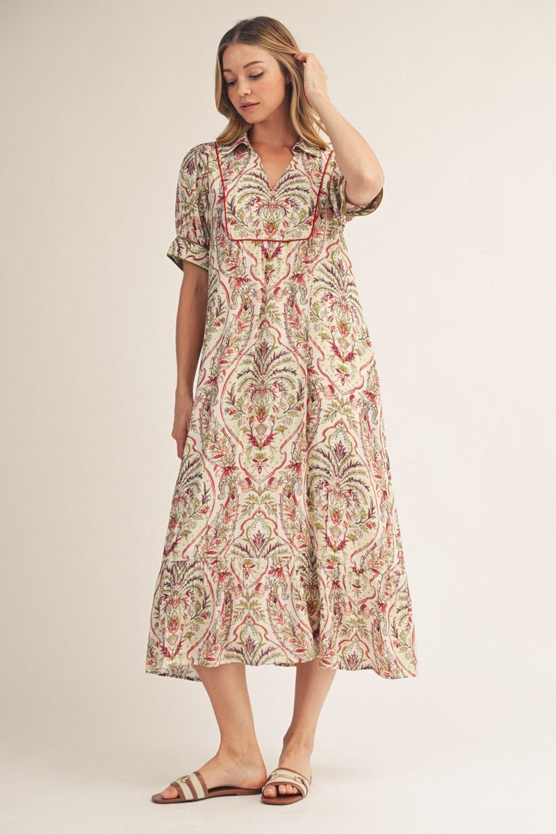 BAROQUE FLORAL BERRY MIX DRESS