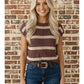 SIMPLE STRIPE BROWN SS TOP