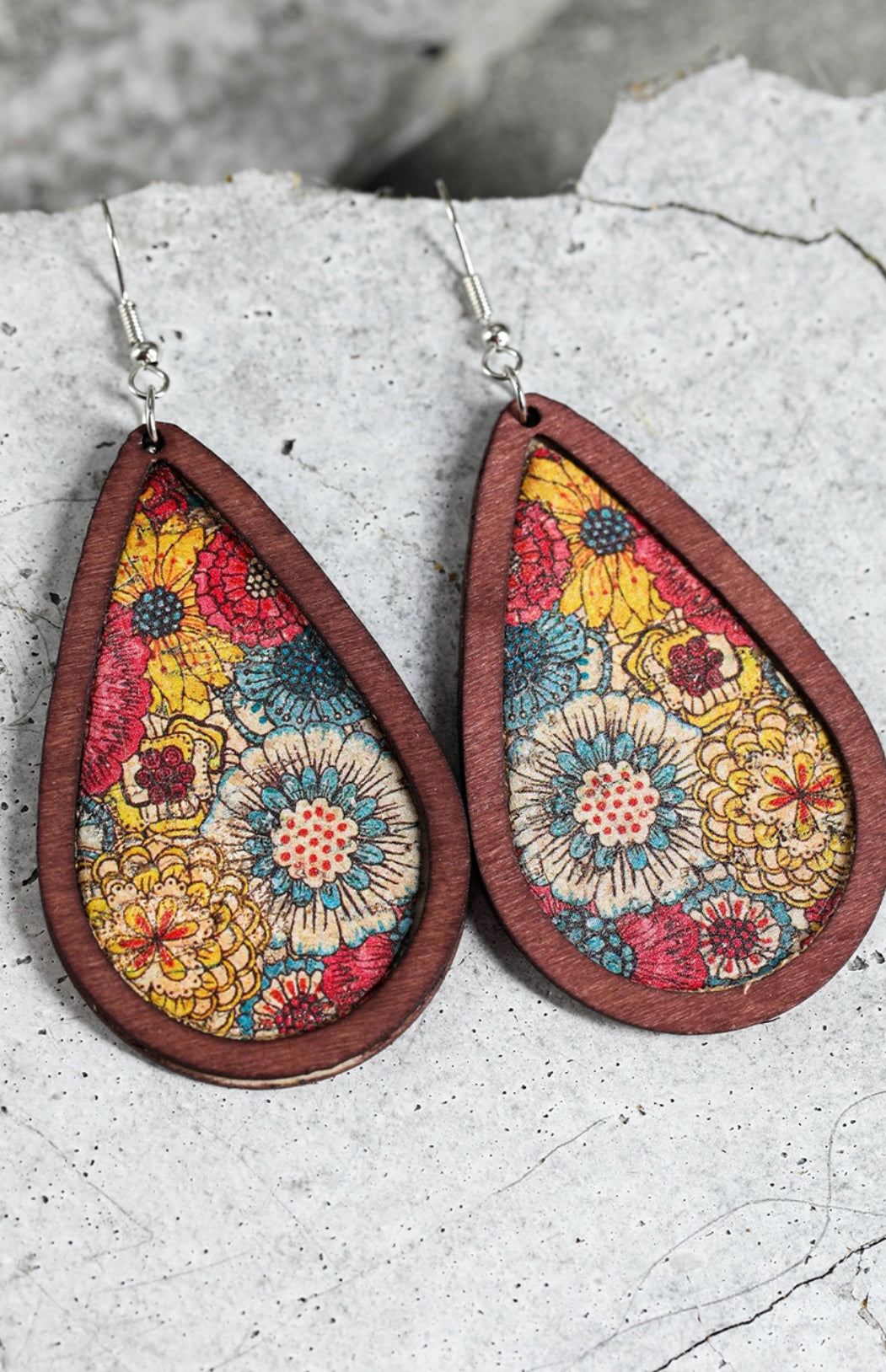 Wood Floral Drop Earrings