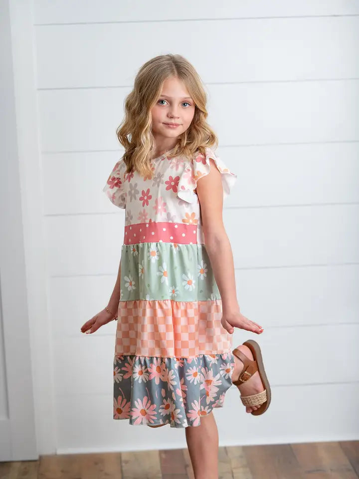 CHECKER TIERED GIRLS DRESS