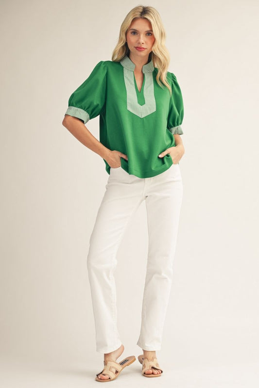 CONTRAST STRIPE GREEN TOP
