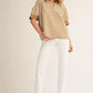 COLLAR STRIPE SS TAUPE TOP