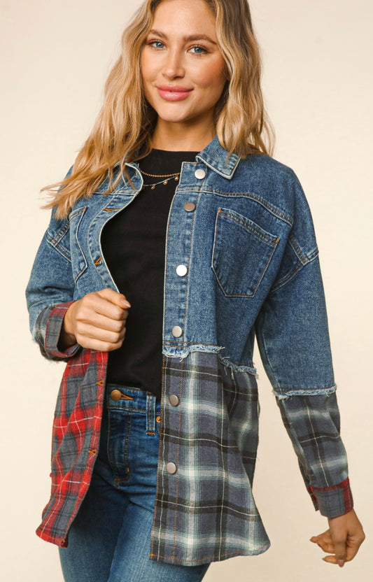 Enzyme Denim Plaid Shacket