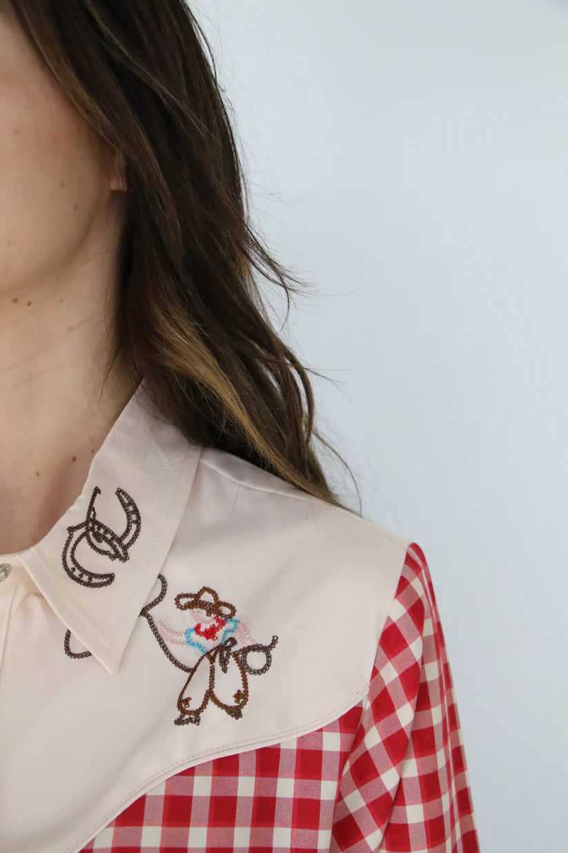RED GINGHAM EMB COWBOY