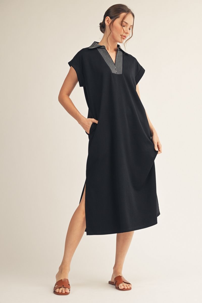 DROP SHOULDER BLACK DRESS