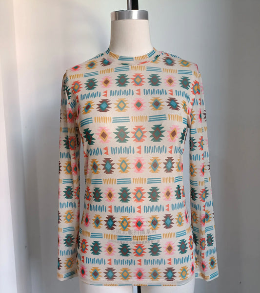 Crazy Spring Aztec Sheer Top