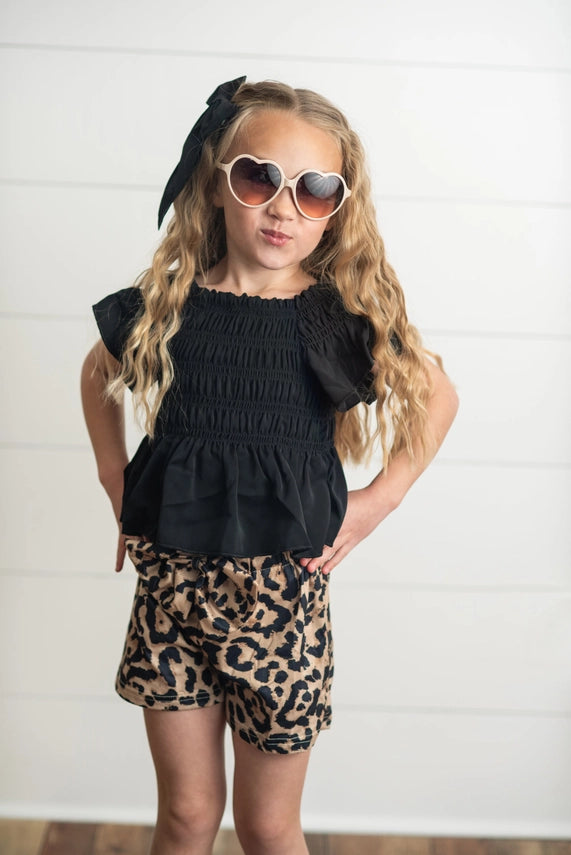 LEOPARD BOW SHORT SET