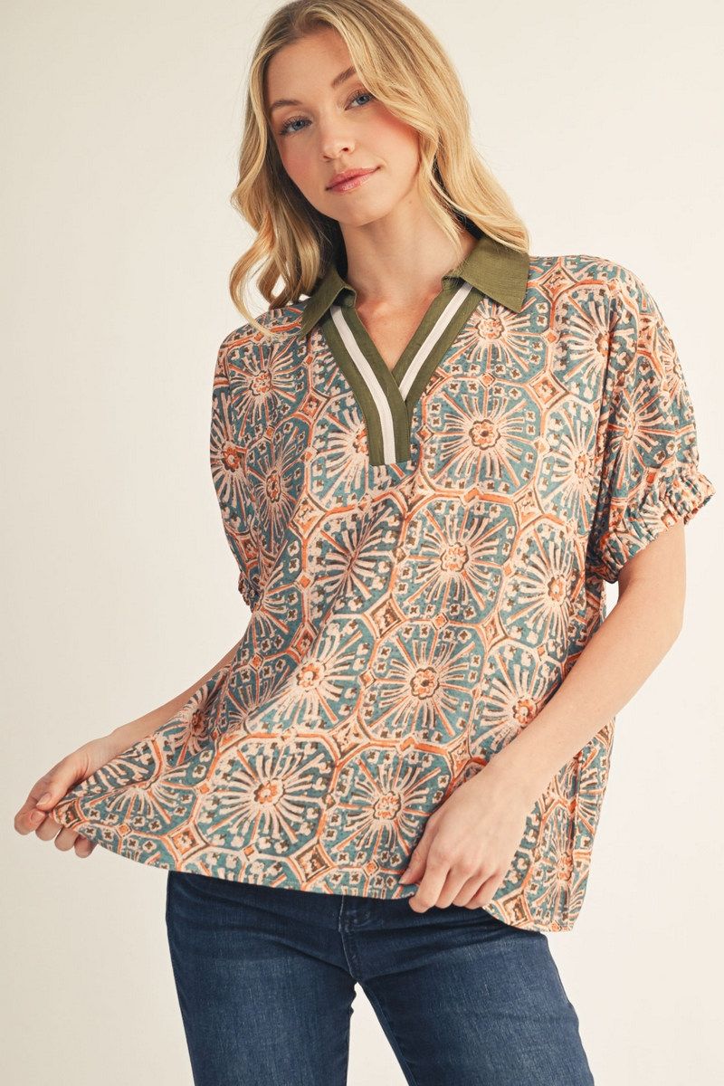 BOHO COLLAR OLIVE SS TOP