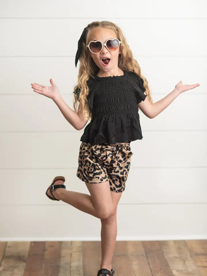 LEOPARD BOW SHORT SET