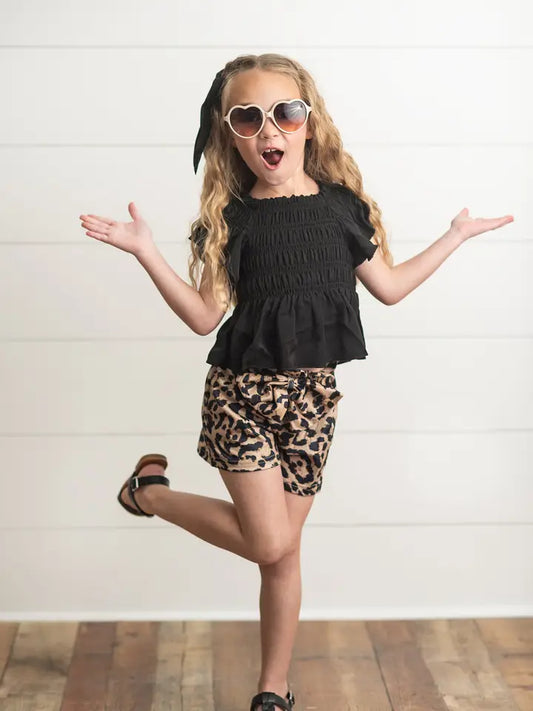 LEOPARD BOW SHORT SET