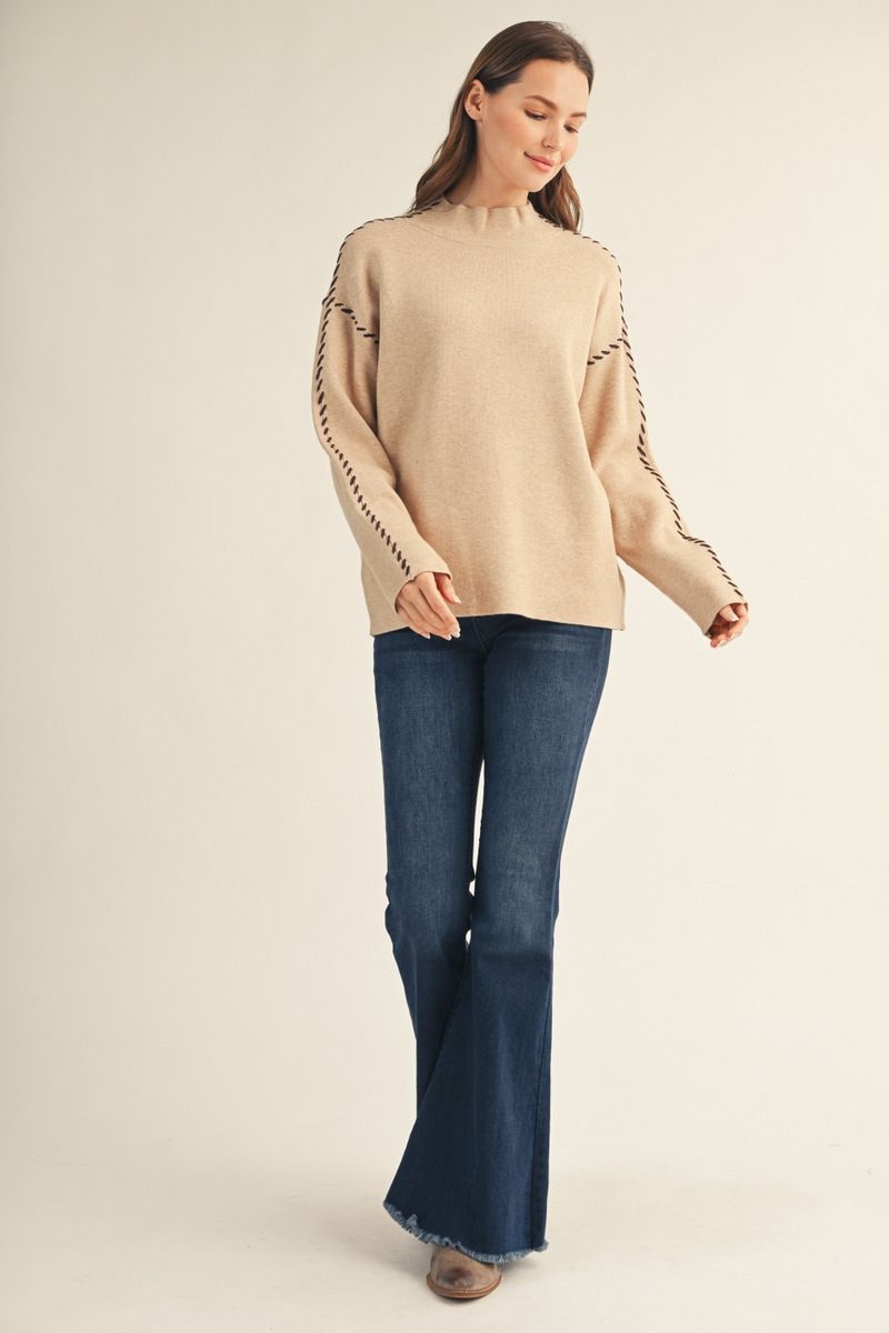STITCHED OATMEAL SWEATER
