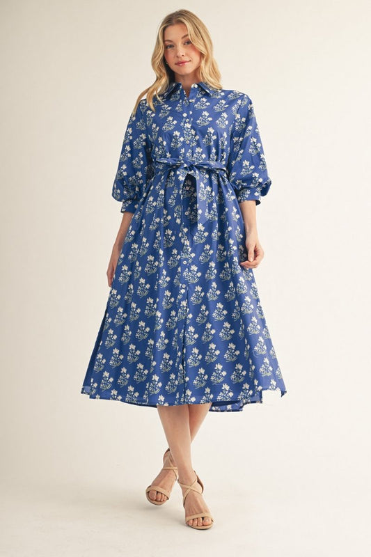 FLORAL SKY COBALT BLUE DRESS
