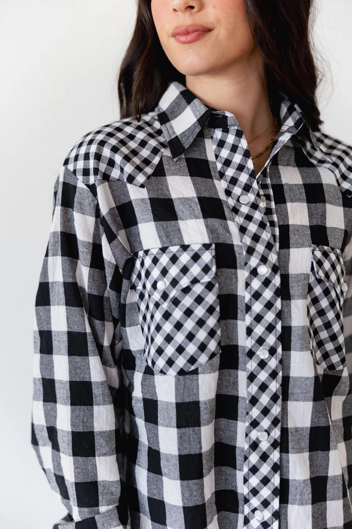 GINGHAM MIXED BLACK LS
