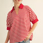 COLLAR STRIPE SS RED TOP