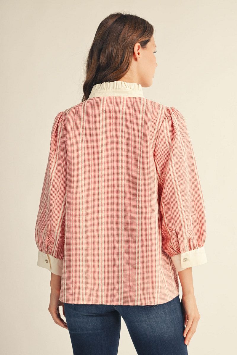GINHAM TEXTERED RED TOP