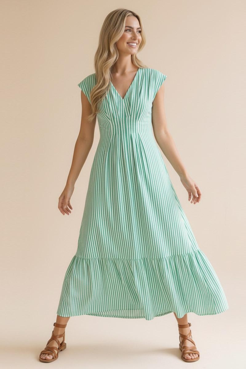 GREEN CAP SLEEVE DRESS