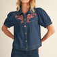 DENIM EMB ACCENT TOP