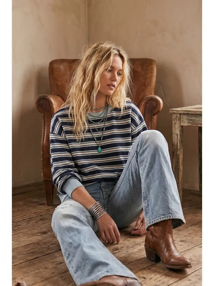STRIPED NAVY MIX TOP