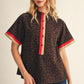 LEOPARD SMOCK NECK BROWN TOP