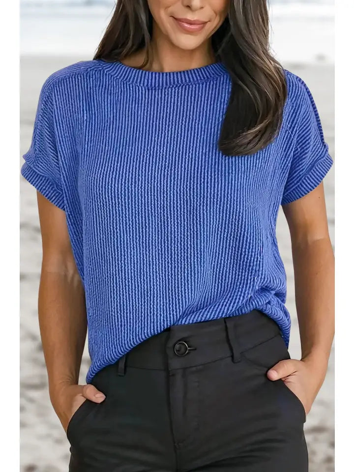 BLUE TEXTURED SS TOP