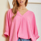 V-Neck Pink 3/4 Slv Top