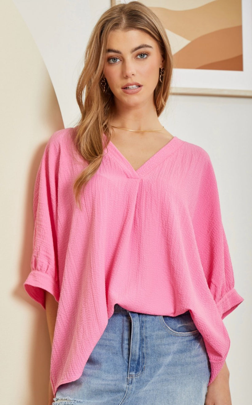 V-Neck Pink 3/4 Slv Top