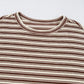 TEXTURED BROWN STRIPE CREW NECK TOP