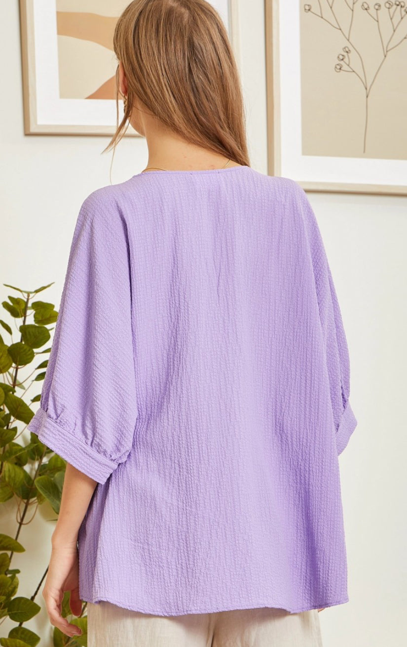 V-Neck Lavender 3/4 Slv Top