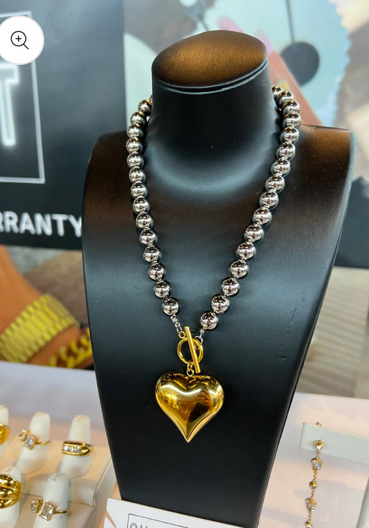 2 TONED GLAM HEART NECKLACE