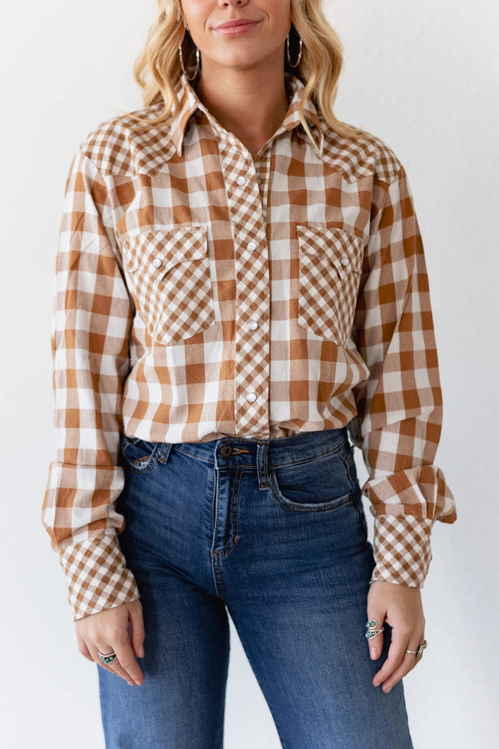 GINGHAM MIXED TAN LS