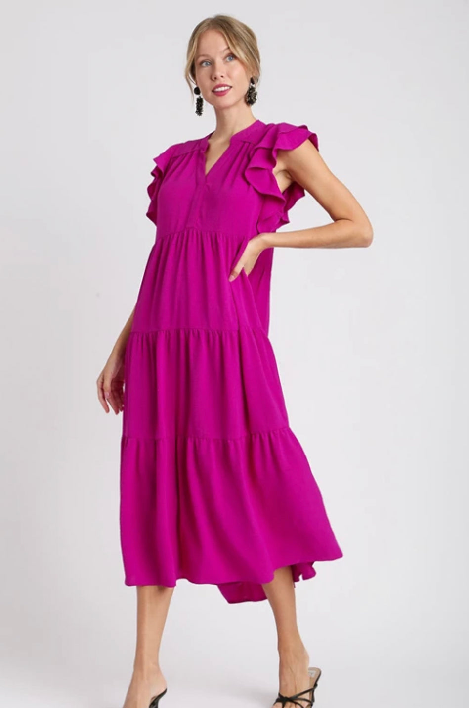 Magenta Tiered Midi Dress