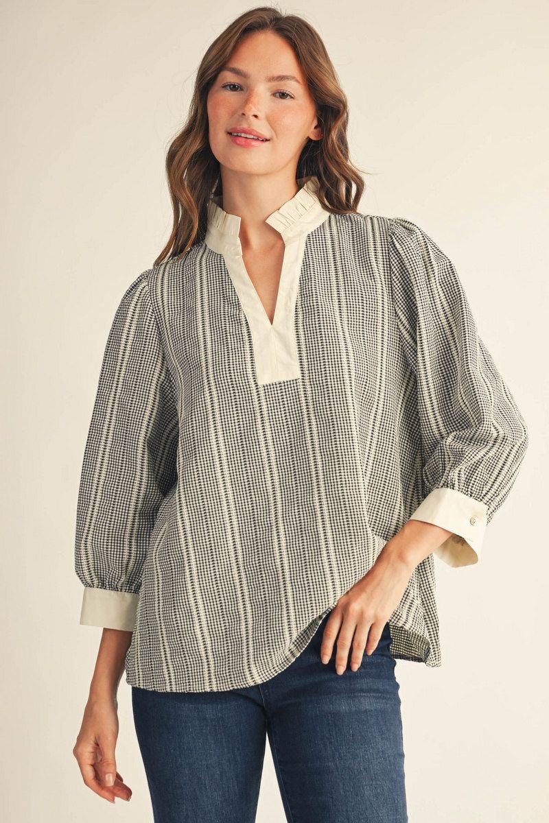 GINHAM TEXTERED BLACK TOP