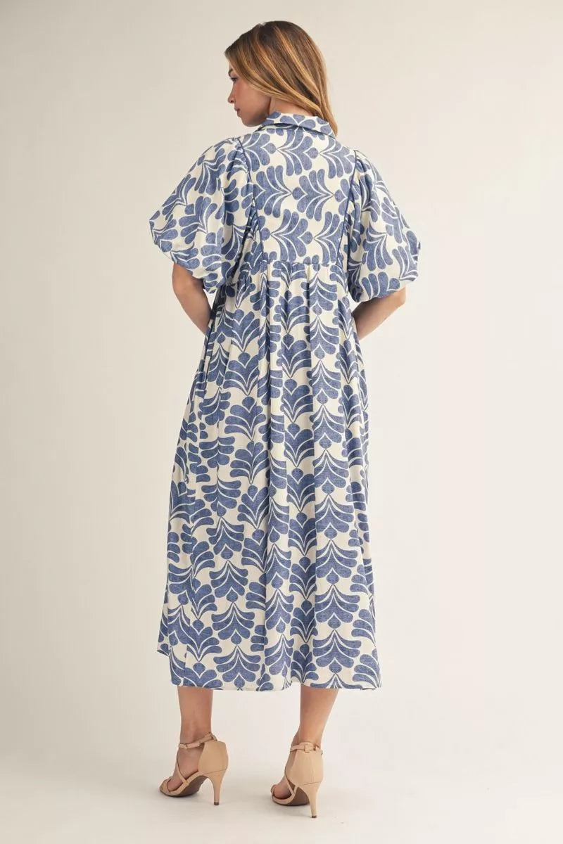 BOHO SMOCKED DENIM DRESS S