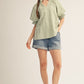 NOTCHED STRIPE SAGE TOP