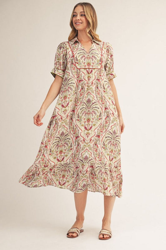 BAROQUE FLORAL BERRY MIX DRESS