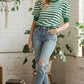 STRIPE PUFF KNIT GREEN/WHITE TOP