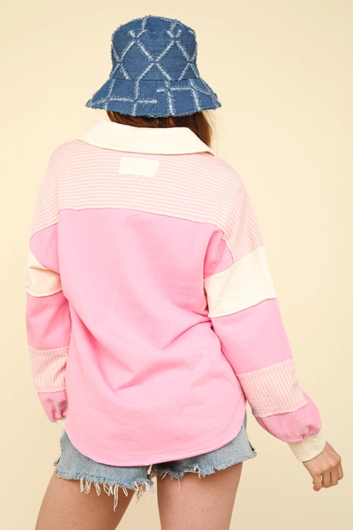 COLLARD CONTRAST LS SWEATER