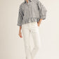 STRIPE RUFFLE NAVY TOP