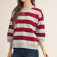 3/4 STRIPE BURGUNDY TOP
