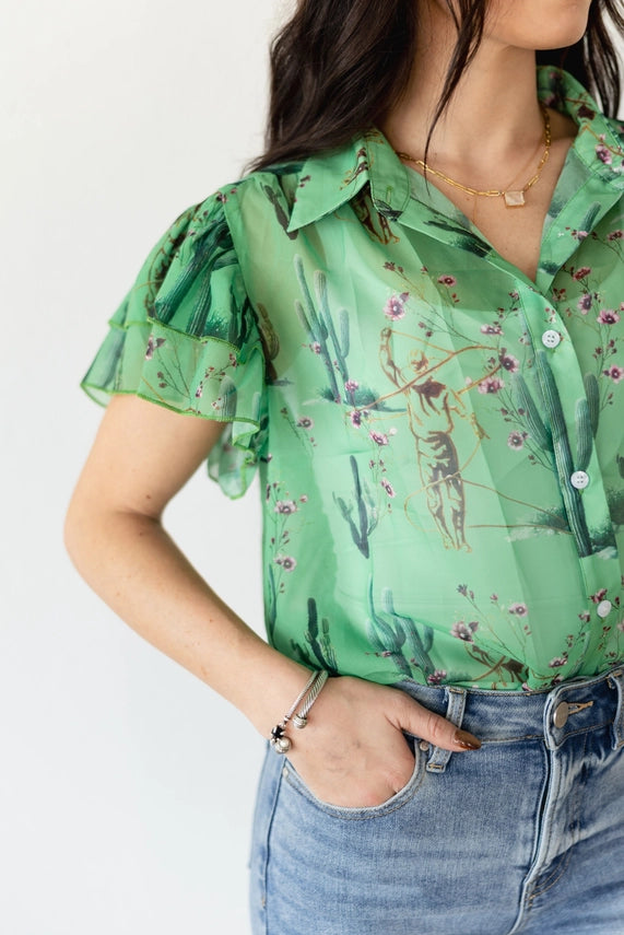 CACTUS FLUTTER GREEN TOP