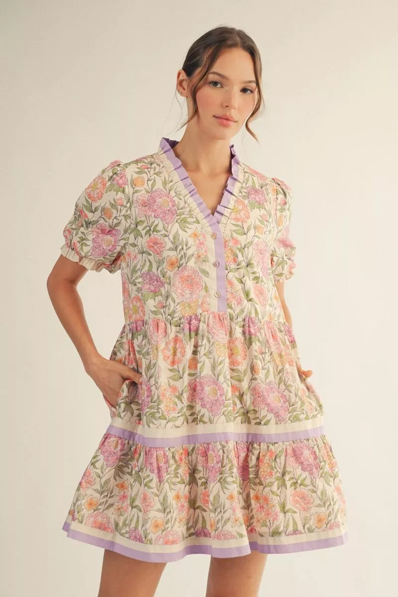 BABY-DOLL FLORAL CREAM DRESS